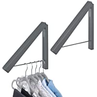 mDesign Juego de 2 colgadores de Ropa abatibles para tendedero – Escuadra metálica para Colgar Todo Tipo de Prendas…
